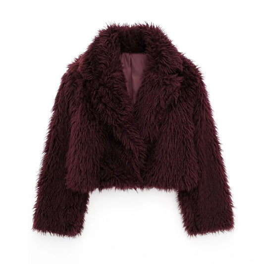 Ferryhill Faux Fur Coat in Burgundy